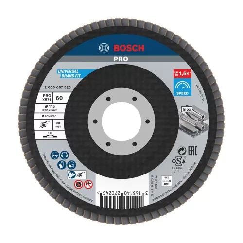 Bosch PRO X571 legyezőtárcsa, 115 mm, G60, inoxhoz, fémhez