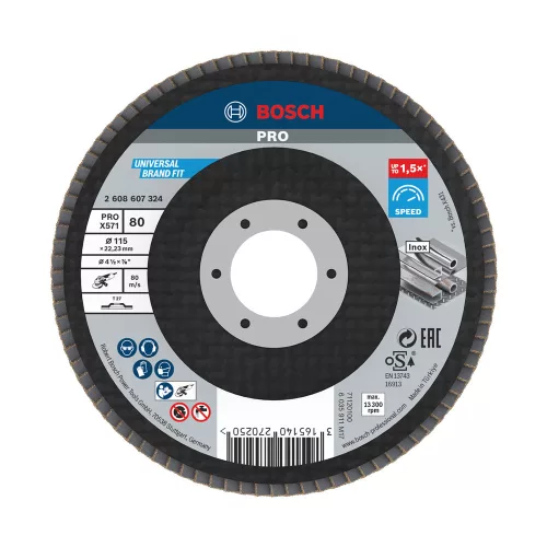 Bosch PRO X571 legyezőtárcsa, 115 mm, G80, inoxhoz, fémhez