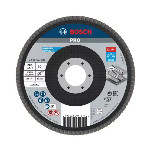Bosch PRO X571 legyezőtárcsa, 125 mm, G60, inoxhoz, fémhez