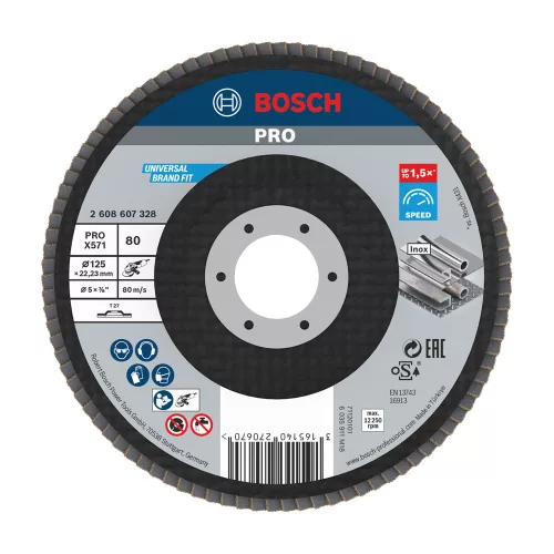 Bosch PRO X571 legyezőtárcsa, 125 mm, G80, inoxhoz, fémhez