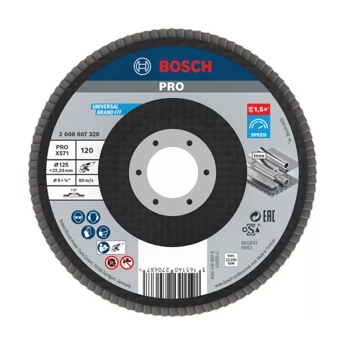 Bosch PRO X571 legyezőtárcsa, 125 mm, G120, inoxhoz, fémhez