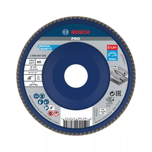 Bosch PRO X571 legyezőtárcsa, 115 mm, G80, inoxhoz, fémhez