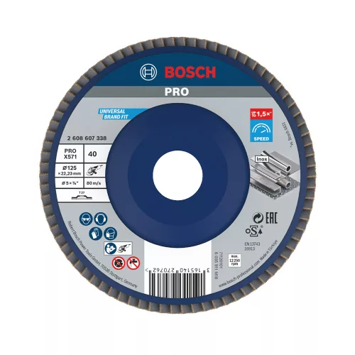 Bosch PRO X571 legyezőtárcsa, 115 mm, G40, inoxhoz, fémhez