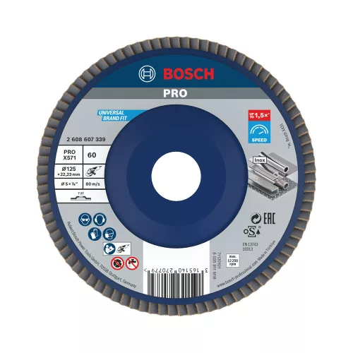 Bosch PRO X571 legyezőtárcsa, 125 mm, G60, inoxhoz, fémhez