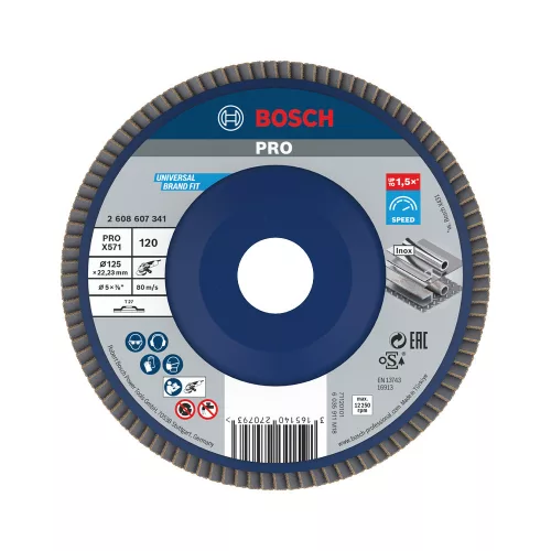 Bosch PRO X571 legyezőtárcsa, 125 mm, G120, inoxhoz, fémhez