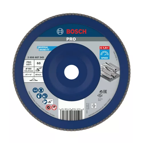 Bosch PRO X571 legyezőtárcsa, 180 mm, G60, inoxhoz, fémhez