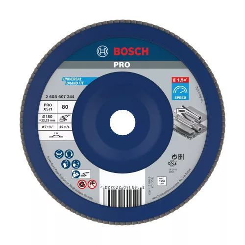 Bosch PRO X571 legyezőtárcsa, 180 mm, G80, inoxhoz, fémhez