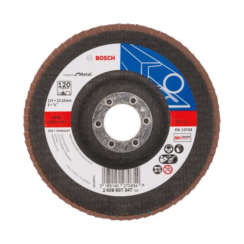 Bosch EXPERT X551 legyezőtárcsa fémhez, kúpos, üvegszövet alátéttányér, Zirkon 125mm, P120