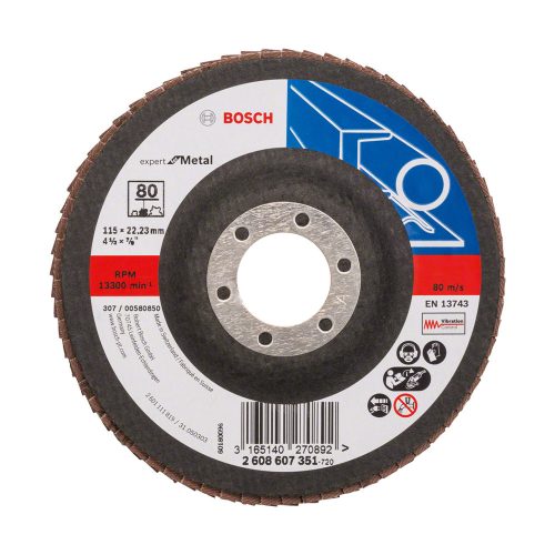 Bosch EXPERT X551 legyezőtárcsa fémhez, egyenes, üvegszövet alátéttányér, Zirkon 115mm, G80