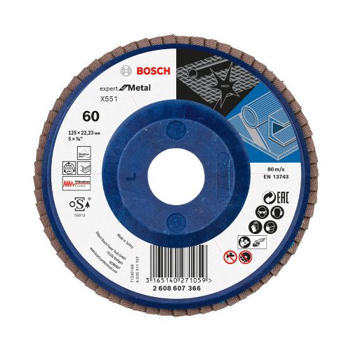 Bosch EXPERT X551 legyezőtárcsa fémhez, egyenes, műanyag alátéttányér, Zirkon 125mm, G60