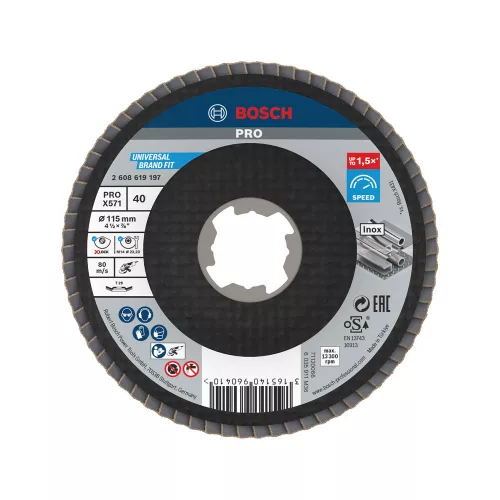 Bosch PRO X571 X-LOCK, M14 legyezőtárcsa, 115 mm, G40, fémhez, inoxhoz