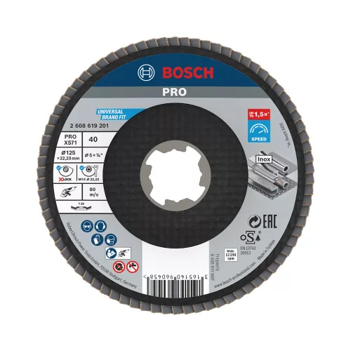 Bosch PRO X571 X-LOCK, M14 legyezőtárcsa, 125 mm, G40, fémhez, inoxhoz