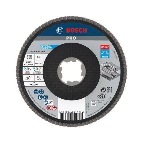 Bosch PRO X571 X-LOCK, M14 legyezőtárcsa, 125 mm, G60, fémhez, inoxhoz