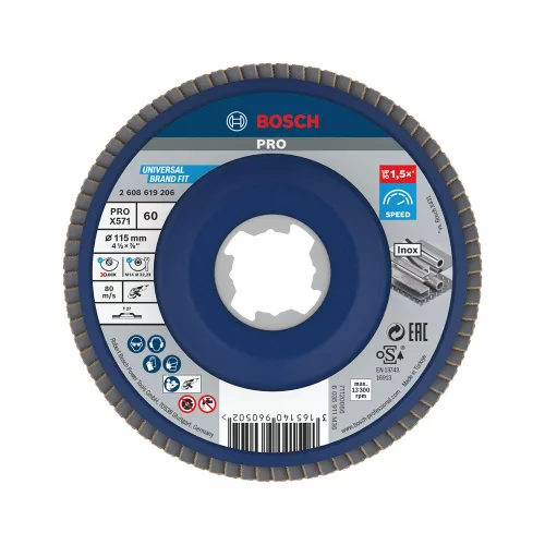 Bosch PRO X571 X-LOCK, M14 legyezőtárcsa, 115 mm, G60, fémhez, inoxhoz