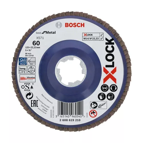 Bosch PRO X571 X-LOCK, M14 legyezőtárcsa, 125 mm, G60, fémhez, inoxhoz