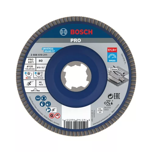 Bosch PRO X571 X-LOCK, M14 legyezőtárcsa, 125 mm, G80, fémhez, inoxhoz