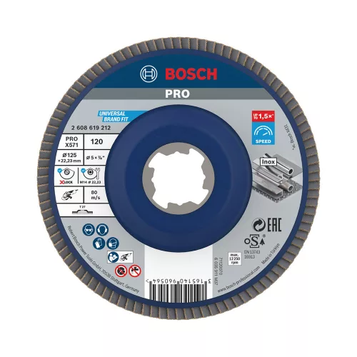 Bosch PRO X571 X-LOCK, M14 legyezőtárcsa, 125 mm, G120, fémhez, inoxhoz