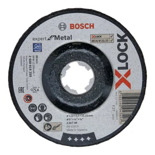 Bosch PRO Metal X-LOCK, M14 hajlított csiszolótárcsa, nagyolótárcsa 125x6x22,23 mm, fémhez