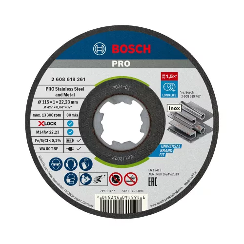 Bosch PRO Stainless Steel and Metal X-LOCK, M14 vágókorong, 115x1x22,23 mm, fémhez, inoxhoz