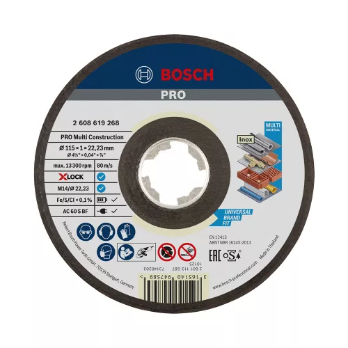 Bosch PRO Multi Material X-LOCK, M14 vágókorong, 115x1x22,23 mm, fém, műanyag, inox, tégla