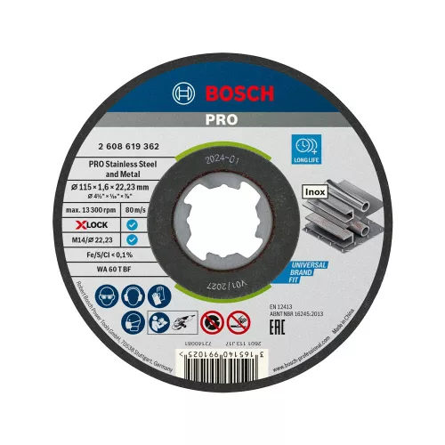 Bosch PRO Stainless Steel and Metal X-LOCK, M14 vágókorong, 115x1,6x22,23 mm, fémhez, inoxhoz