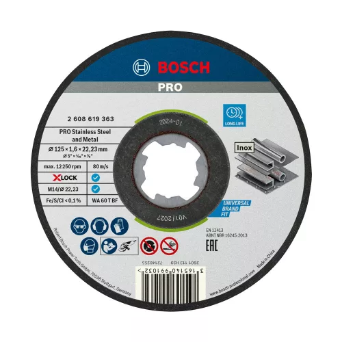 Bosch PRO Stainless Steel and Metal X-LOCK, M14 vágókorong, 125x1,6x22,23 mm, fémhez, inoxhoz