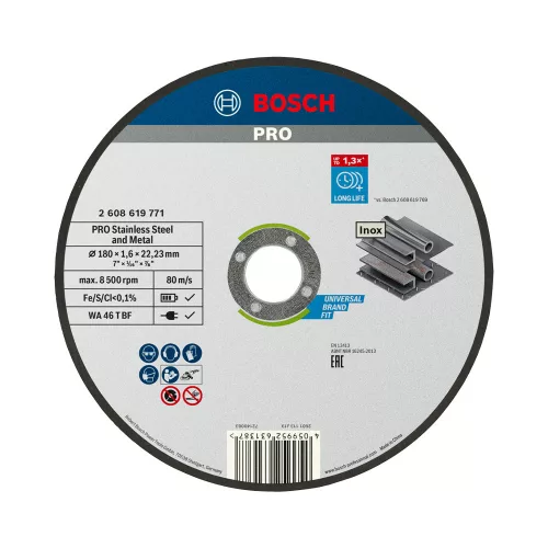 Bosch PRO egyenes vágókorong, 180x1,6x22,23 mm, fémhez, inoxhoz