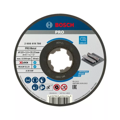 Bosch PRO Metal X-LOCK, M14 egyenes vágókorong, 115x2,5x22,23 mm, fémhez