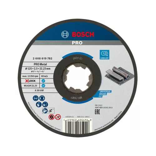 Bosch PRO Metal X-LOCK, M14 egyenes vágókorong, 125x2,5x22,23 mm, fémhez