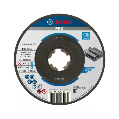 Bosch PRO Metal X-LOCK, M14 hajlított vágókorong, 125x2,5x22,23 mm, fémhez