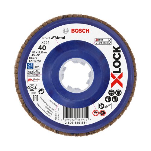 Bosch EXPERT Metal X551 X-Lock legyezőtárcsa 115mm, 22,23 G40 sarokcsiszolókhoz