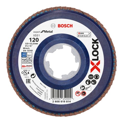 Bosch EXPERT Metal X551 X-Lock legyezőtárcsa 115mm, 22,23 G120 sarokcsiszolókhoz
