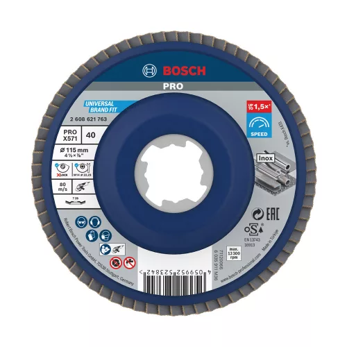Bosch PRO X571 X-LOCK, M14 legyezőtárcsa, 115 mm, G40, fémhez, inoxhoz