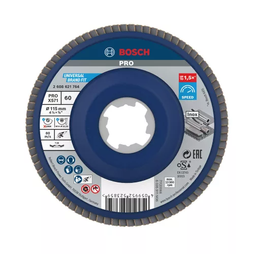 Bosch PRO X571 X-LOCK, M14 legyezőtárcsa, 115 mm, G60, fémhez, inoxhoz