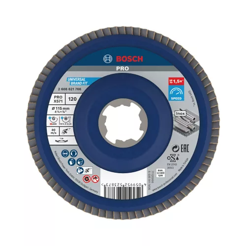 Bosch PRO X571 X-LOCK, M14 legyezőtárcsa, 115 mm, G120, fémhez, inoxhoz