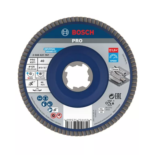 Bosch PRO X571 X-LOCK, M14 legyezőtárcsa, 125 mm, G40, fémhez, inoxhoz