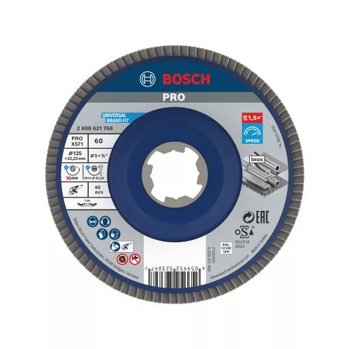 Bosch PRO X571 X-LOCK, M14 legyezőtárcsa, 125 mm, G60, fémhez, inoxhoz