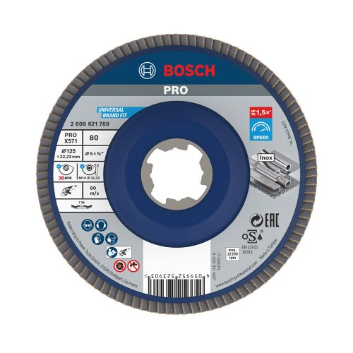 Bosch PRO X571 X-LOCK, M14 legyezőtárcsa, 125 mm, G80, fémhez, inoxhoz