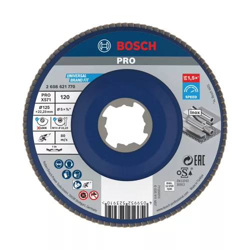 Bosch PRO X571 X-LOCK, M14 legyezőtárcsa, 125 mm, G120, fémhez, inoxhoz
