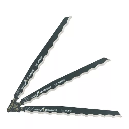 Bosch PRO Soft Material T313AW szúrófűrészlap, 152 mm, 3 db, Bőr, Gumi, Polisztirol