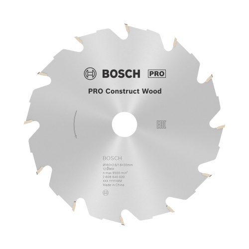 Bosch PRO Construct Wood körfűrészlap, 160x2,6x20 mm 12 fog, építőipari és szennyezett fához