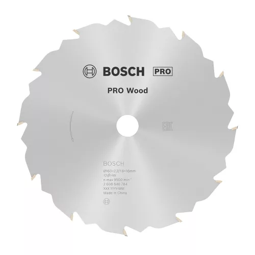 Bosch PRO Wood körfűrészlap, 160x2,2x16 mm 12 fog, kemény fa, rétegelt lemez, forgácslap
