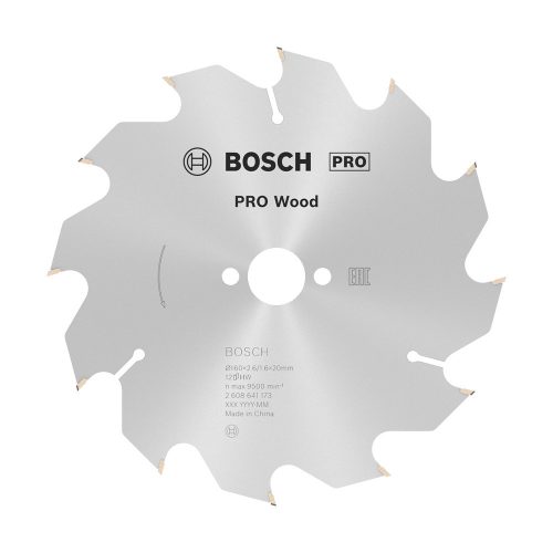 Bosch PRO Wood körfűrészlap, 160x2,6x20 mm 12 fog, kemény fa, rétegelt lemez, forgácslap