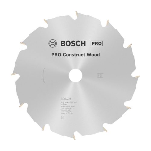 Bosch PRO Construct Wood körfűrészlap, 190x2,6x20 mm 12 fog, építőipari és szennyezett fához