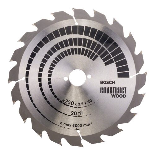 Bosch PRO Construct Wood körfűrészlap, 250x3,2x30 mm 20 fog, építőipari és szennyezett fához