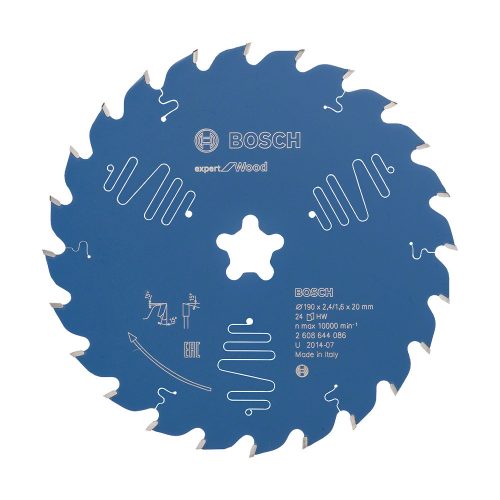 Bosch EXPERT Wood körfűrészlap 190x2,4/1,6 Csillag, T24 fog, ATB asztali fűrészekhez, fához
