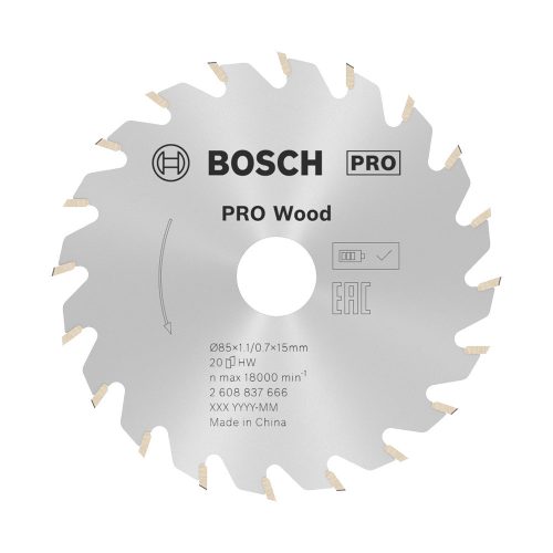 Bosch PRO Wood körfűrészlap akkus géphez, 85x1,1x15 mm 20 fog, kemény fa, forgácslap