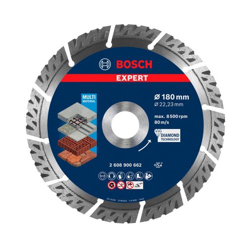 Bosch EXPERT MultiMaterial gyémánt vágótárcsa 180x2,4 mm, 22,23 vasbeton, kő, hosszú élettartam