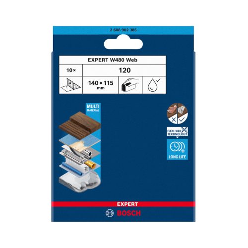 Bosch EXPERT W480 kézi csiszolóháló, G120 10 db 115x140, G120 10 db mosható
