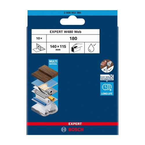 Bosch EXPERT W480 kézi csiszolóháló, G180 10 db 115x140, G180 10 db mosható